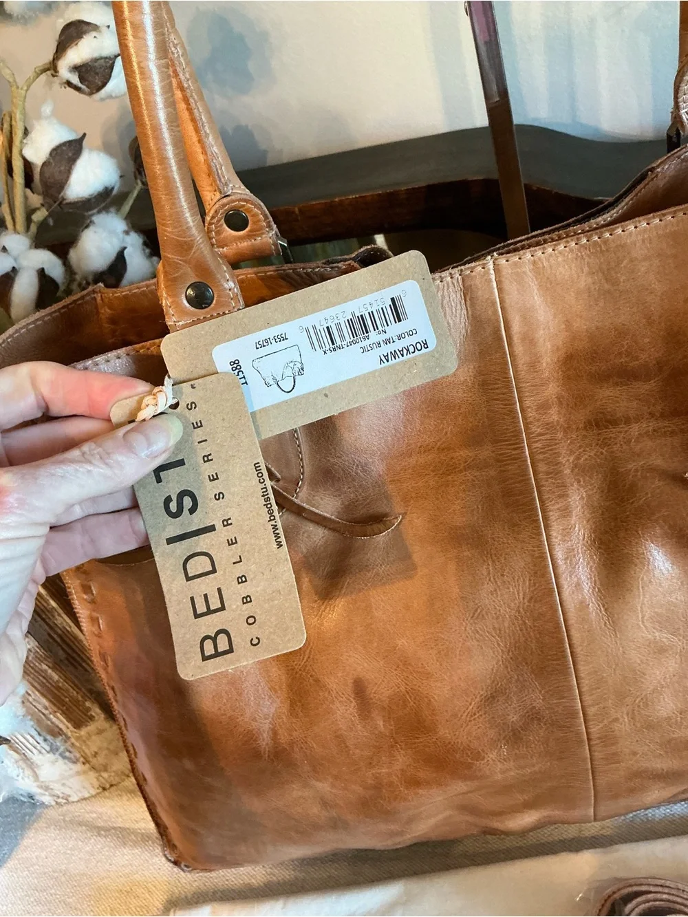 NWT Bed Stu Rockaway Shoulder Bag Crossbody Work School Tote Tan Rustic $345 - Picture 8 of 16